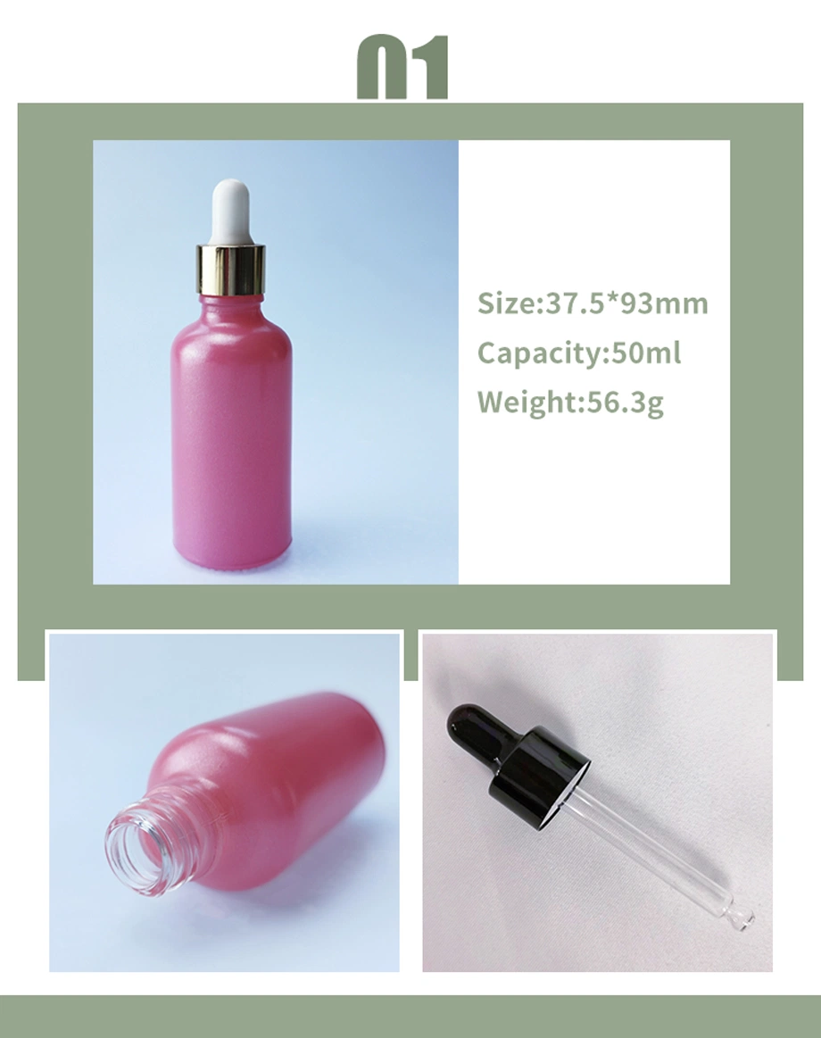 Custom Round Luxury Serum Skincare Hair Oil Bottled Dropper Pink Glass Bottle Care Essential Oil Packaging