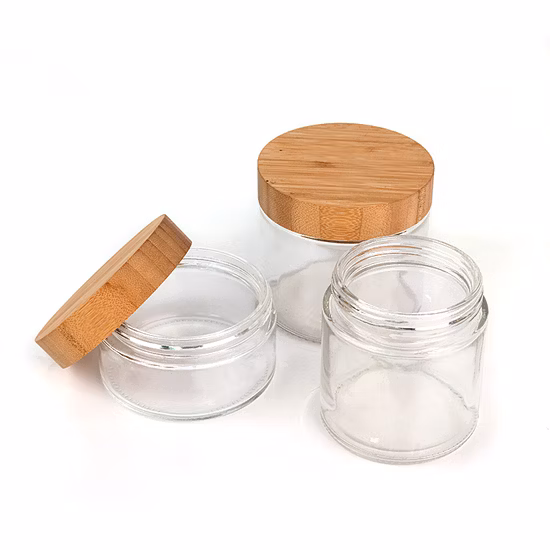Eco amigável 220ml 300ml 420ml 660ml 730ml frasco de vidro de armazenamento transparente com tampa de bambu