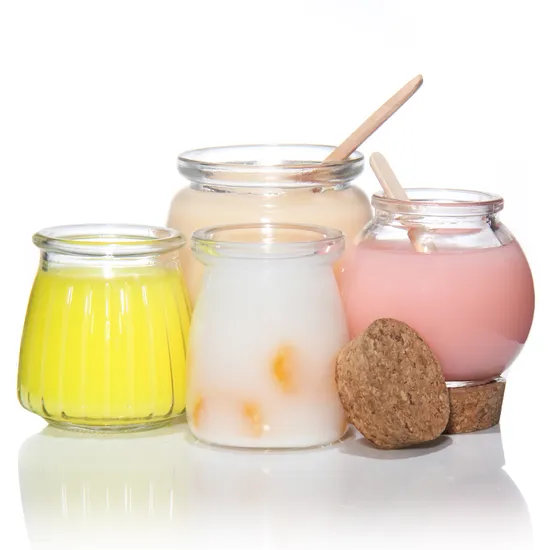 Frascos de pudins de iogurte de vidro com tampa de cortiça e plástico Garrafa de pudim de vidro